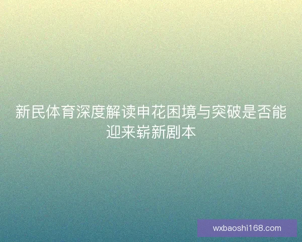 新民体育深度解读申花困境与突破是否能迎来崭新剧本