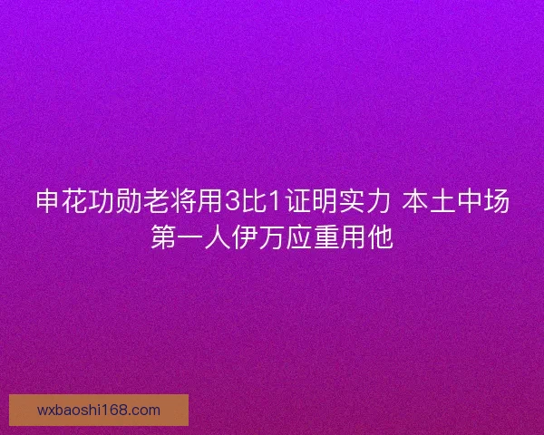 申花功勋老将用3比1证明实力 本土中场第一人伊万应重用他