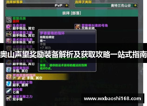 奥山声望奖励装备解析及获取攻略一站式指南
